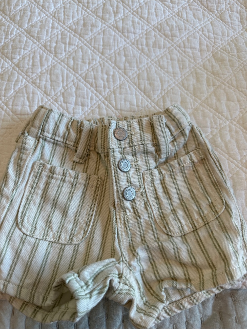 Old Navy Light Green Striped Cotton Shorts